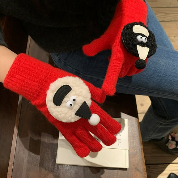 Touchscreen Winter Gloves for Women, Warm Knitted Full Finger Phone Use, Cute Style,21*9cm,red
