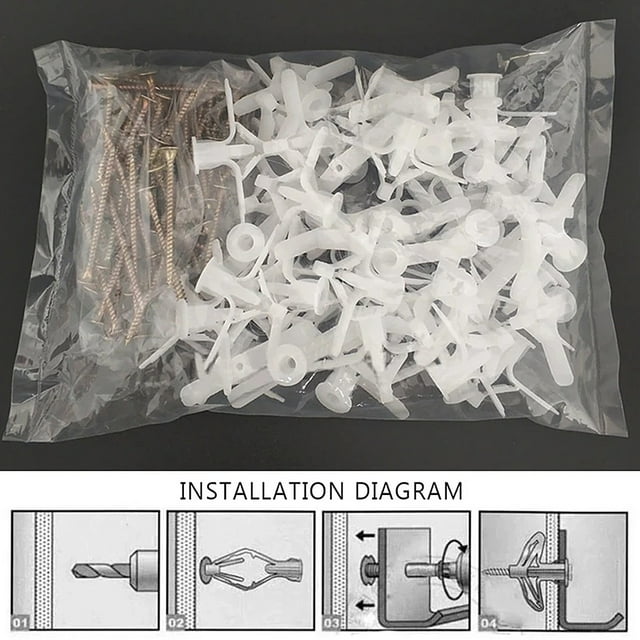 pitrice Ancrages d'Expansion Tubes d'Expansion en Plastique pour Perçage Vis de Cloison Sèche Boulons Tuyaux, Type 2, 50 Pcs avec Goupilles