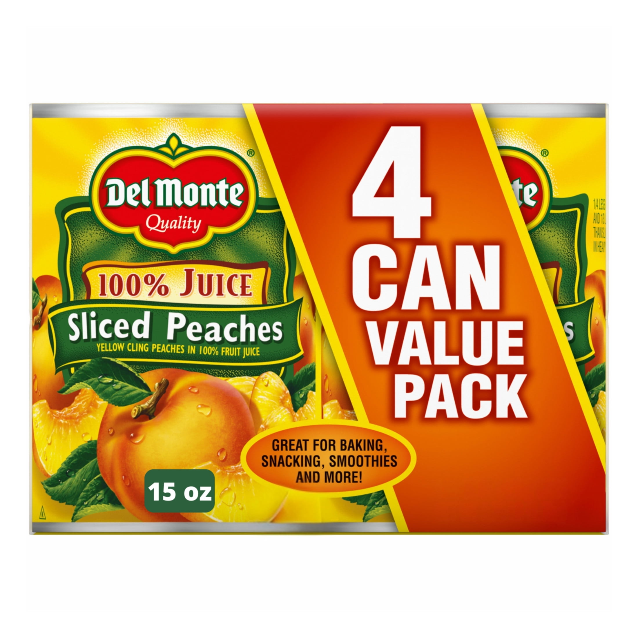 Del Monte Yellow Cling Sliced Peaches in 100% Juice 15 oz Can (4pk