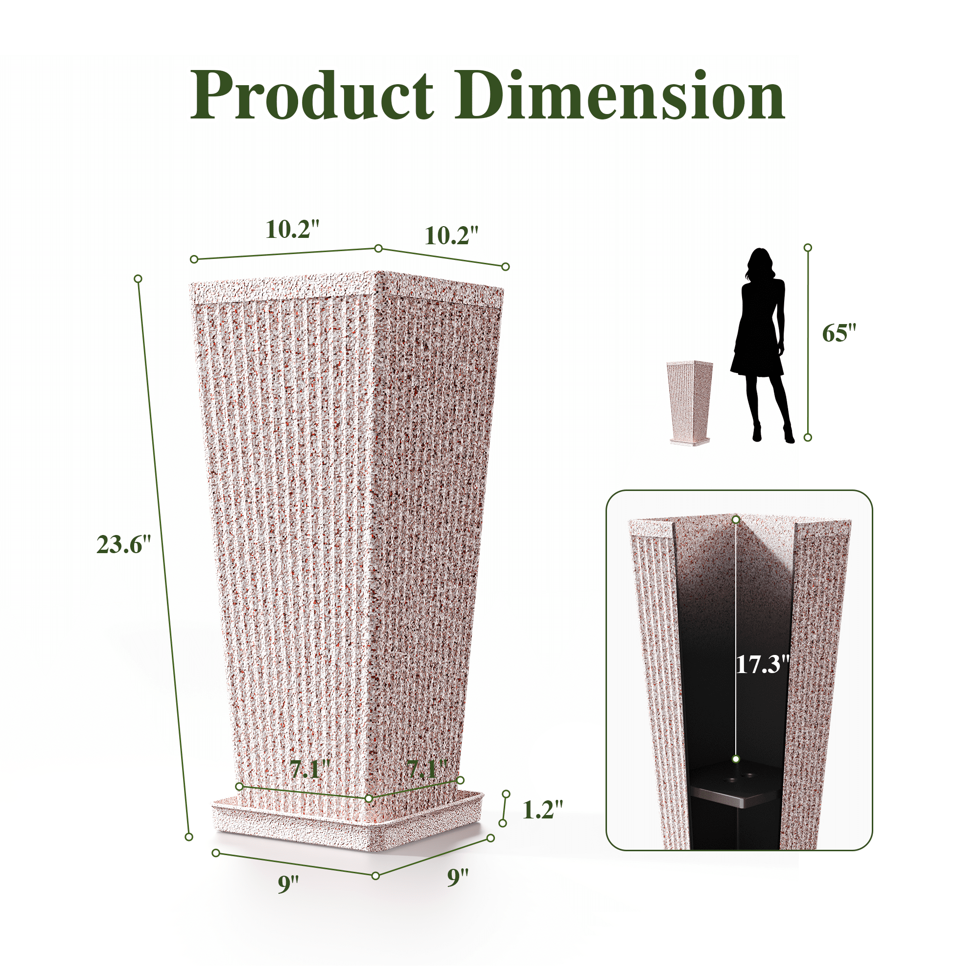 TOPCOMFY Tall Planters for Outdoor Plants Set of 2, 23.6" Modern Tapered Indoor Flower Pots with Drainage Holes/Partition/Tray for Porch Patio Garden, Brown