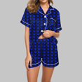 thumbnail image 2 of Yufatyle Valentines Day Pajama Set for Women, Short Sleeve Button Down Loungewear 2 Piece PJ Set Heart Print Shorts Set Blue XL, 2 of 6