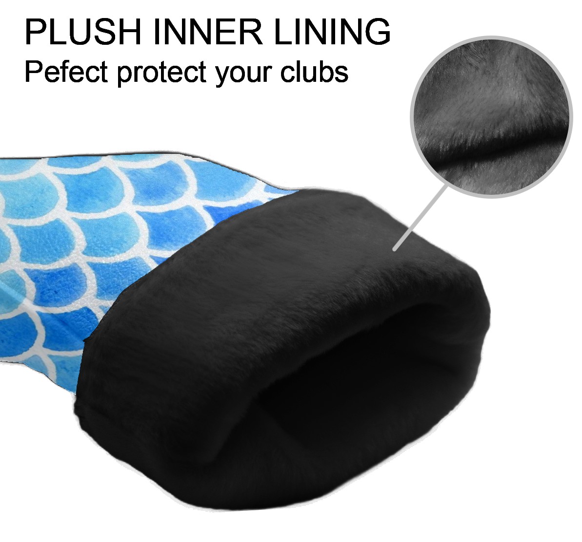 Golf Club Covers, Blue Mermaid Scales Premium PU Leather Driver Hybrid Putter Head Covers with Velvet Lining, Waterproof Golf Gifts for Men Women