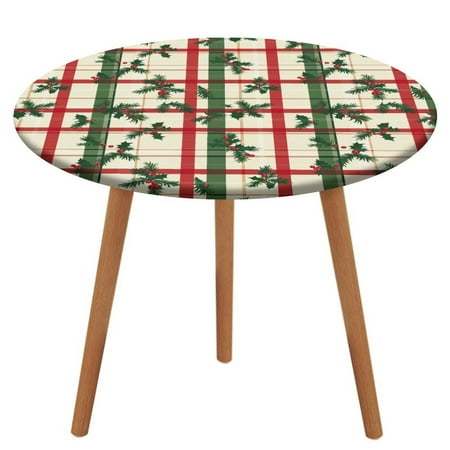 

ZHANGS Plaid Holly - 410 Round Table Cover Stain-Resistant Fitted Tablecloth Oil-Proof Wipeable Elastic Table Cover Waterproof Table Cloth for Halloween Thanksgiving Christmas