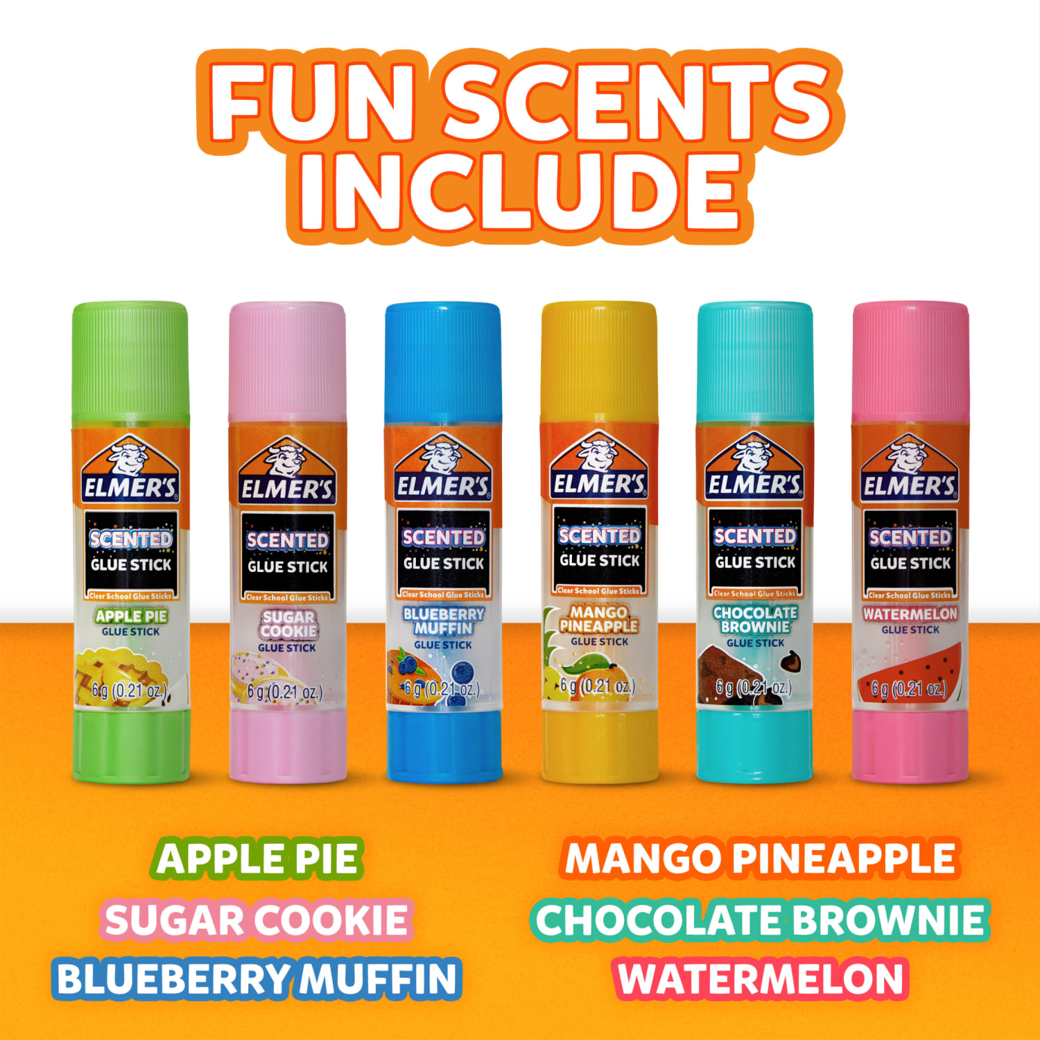 Elmer's Scented Glue Sticks Variety Pack, Includes Disappearing Purple, 12 Count