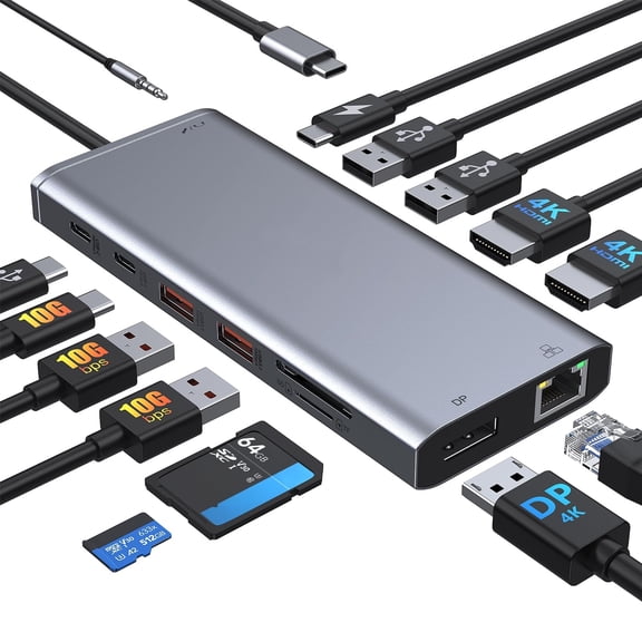USB C Laptop Docking Station Dual Monitor HDMI for Laptop 14 in 1 USB C Hub Multiport Adapter Dongle Dock USB C to 2 HDMI 4K DisplayPort Ethernet 4USB 2USB C 100W PD Charger SD/TF Audio