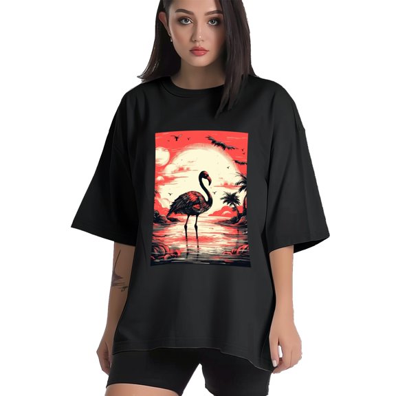 Plus Size Shirt for Women Black Tops for Women Short Sleeves Shirt for Women Flamingo3 T Shirt Crewneck Shirt for Women XS