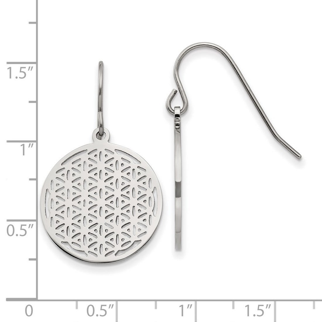 Stainless Steel Polished Flower Cut-out Shepherd Hook Earrings 1.1mm Wide Stud Earring for Women