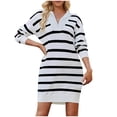 thumbnail image 2 of Up to 35% off Ndbuld Womens Long Sleeve Fall Dresses Ladies New V-neck Long Sleeve Sweater Striped Loose Casual Knitted Dress,White,M, 2 of 7