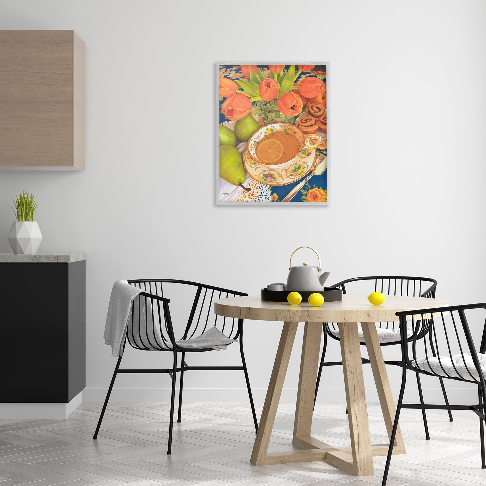 Stupell Industries Tea with Orange Tulips Food & Beverage Painting Gray Framed Art Print Wall Art, 24 x 30