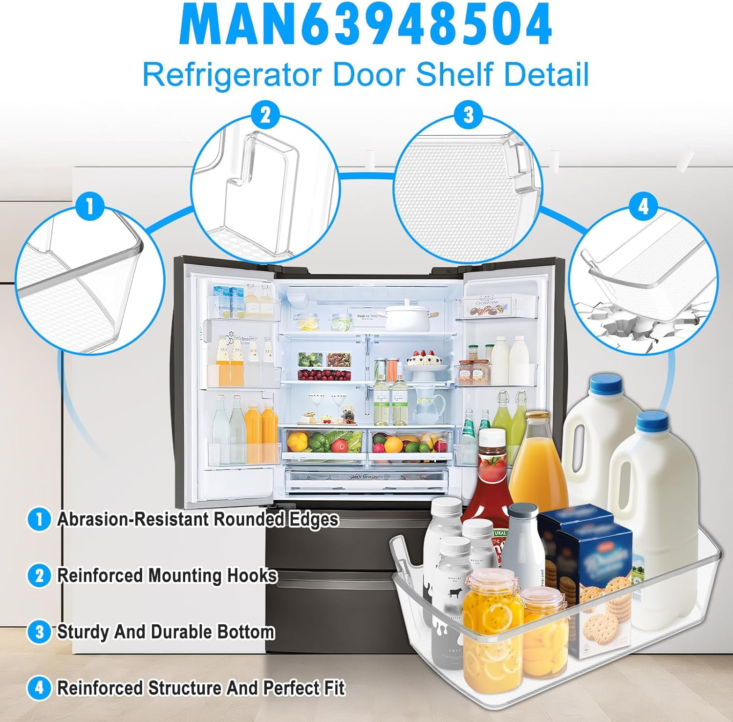 UPGRADED MAN63948504 Refrigerator Door Shelf Bin Compatible with Lg Fridge Door Shelf Replacement LFXC22526D LMXS28626S LFXS26973S Door Shelf Basket Bin Kenmore Lg Refrigerator Door Bin Replacement
