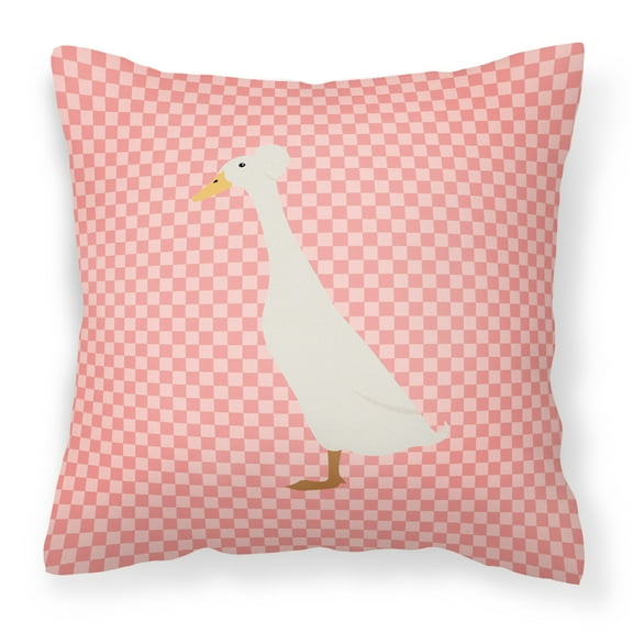 Carolines Treasures BB7859PW1414 Bali Duck Pink Check Fabric Decorative Pillow, 14 x 14 in.
