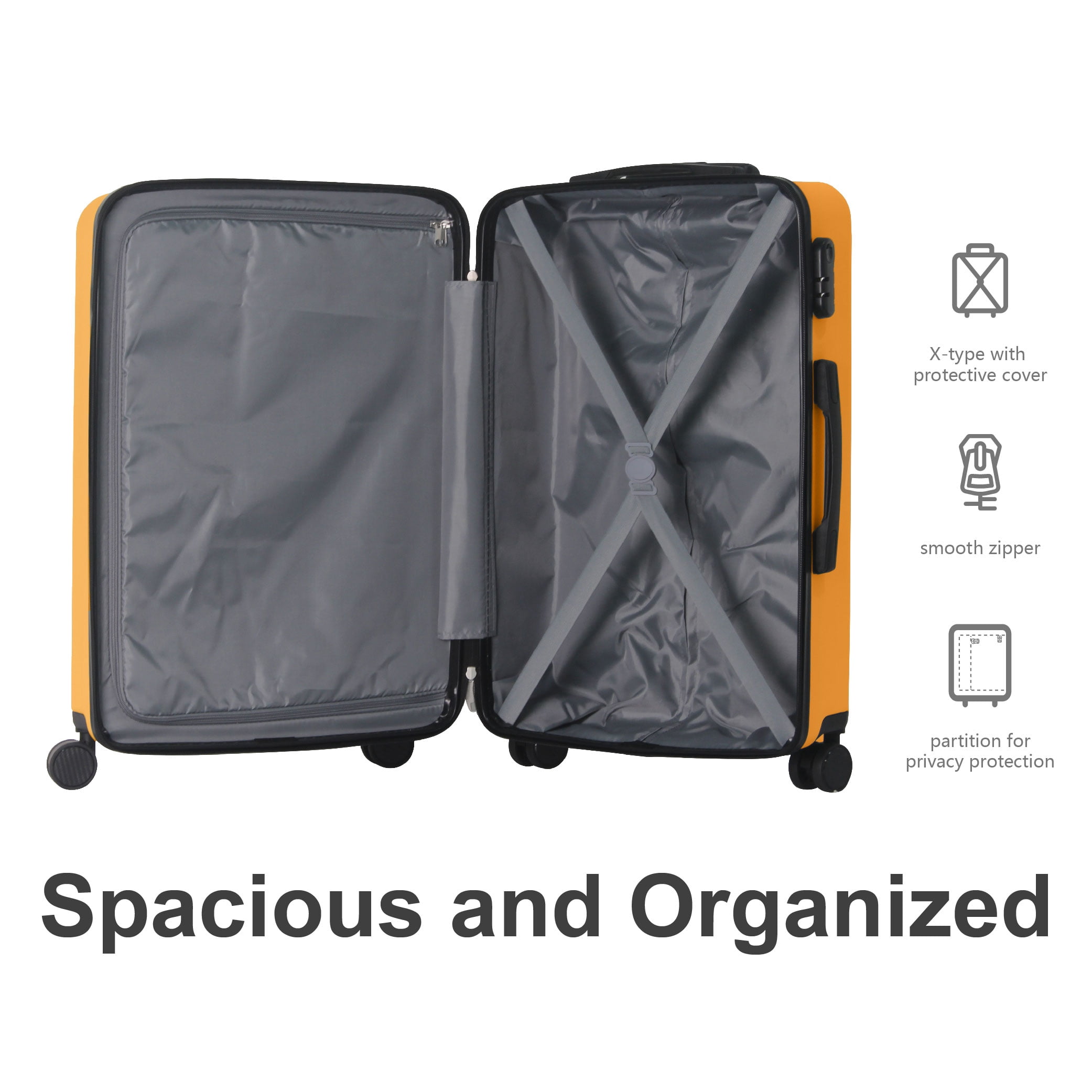 MAYEERTY 3-Piece ABS Luggage Set, Spinner Wheels, TSA Lock, Lightweight Suitcase, Tulip Yellow