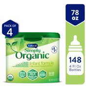 Organic Baby Formula, Simply Organic by Enfamil, No Corn Syrup, Organic Milk from Grass-Fed Cows, Milk-Based Powder with Iron, Non-GMO, Powder Tub, 19.5 Oz, Pack of 4