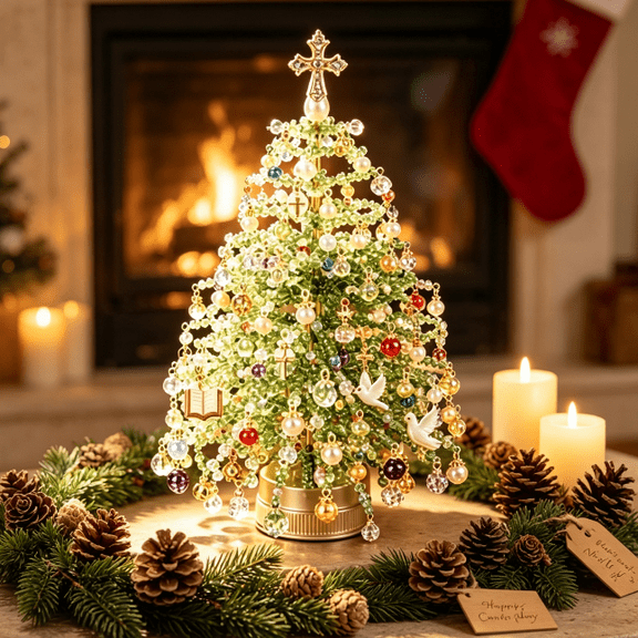 2026 DIY Beaded Christmas Tree Kit – Create Your Own Sparkling Holiday Decoration, Complete Bead Craft Set for Christmas Gift Making & Home Styling