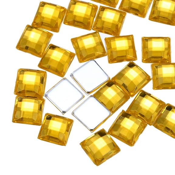 50 Pcs Acrylic Flat Back Rhinestones 8mm Square Artificial Gemstone for Crafts Face Painting Costume Jewelry Making Gold Yellow