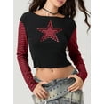 thumbnail image 3 of LMLYSoH Women T-shirt Long Sleeve Crew Neck Star Stripes Slim Fit Ladies Tops for Casual Daily, 3 of 9
