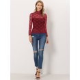 thumbnail image 3 of Blusa de encaje floral transparente Allegra K cuello simulado manga larga mujer borgoña L, 3 of 5