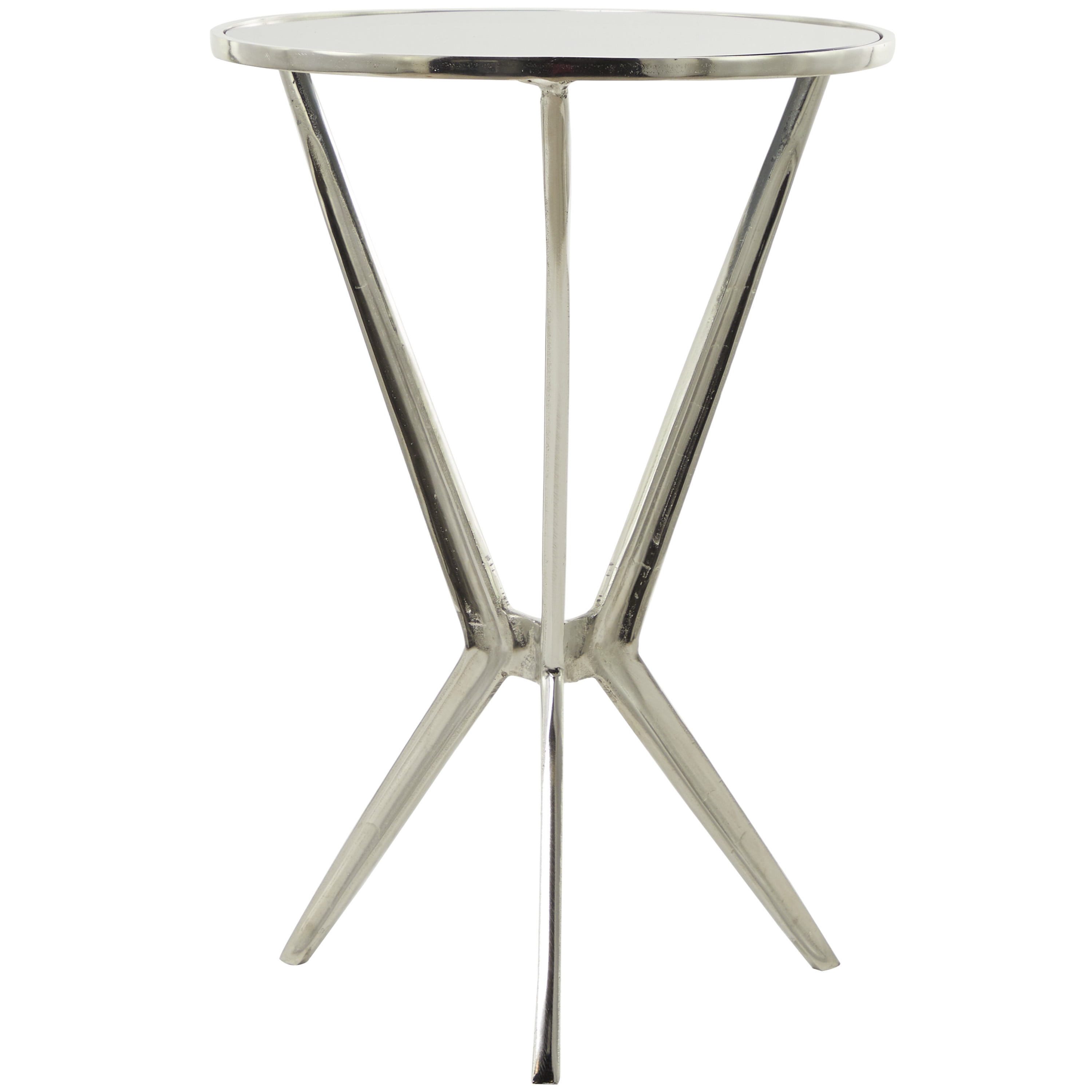 DecMode Modern Aluminum Hourglass Inspired with Round Glass Top Accent Table, 16"W x 24"H with Polished Silver and Frosted Glass Finish