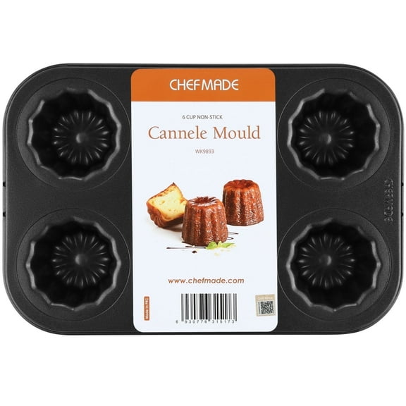 CHEFMADE Canele Cake Pan, 6-Cavity Non-Stick Carbon Steel Canele Muffin Bakeware(Black)