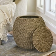 Household Essentials Handwoven Seagrass Barrel Wicker Storage Basket Side Table, Natural