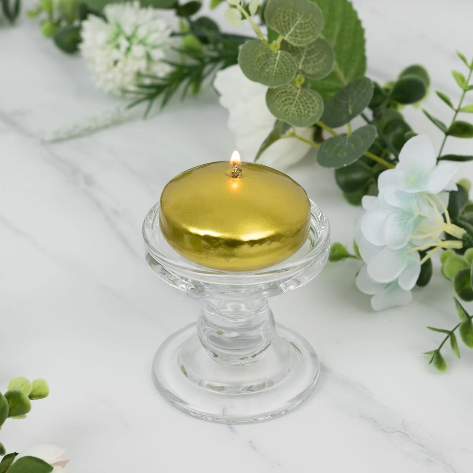 Balsa Circle 12 Gold 3 in Round Unscented Floating Candles Dripless Wax Discs Party Wedding Table Centerpieces Event Decorations Supplies