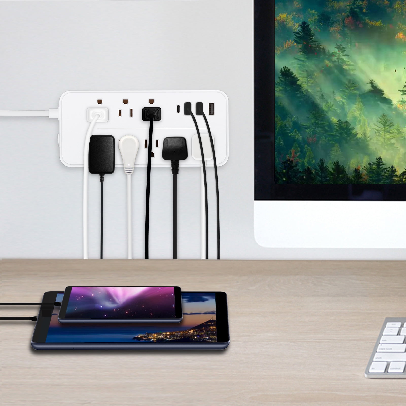 12-in-1  Protector Power Strip Extension Cord Flat Plug Power Strip With Long Cord 8 Outlets And 3 USB &amp; 1  Port 1700J Wall Mount Desk Power Strip For Home Office