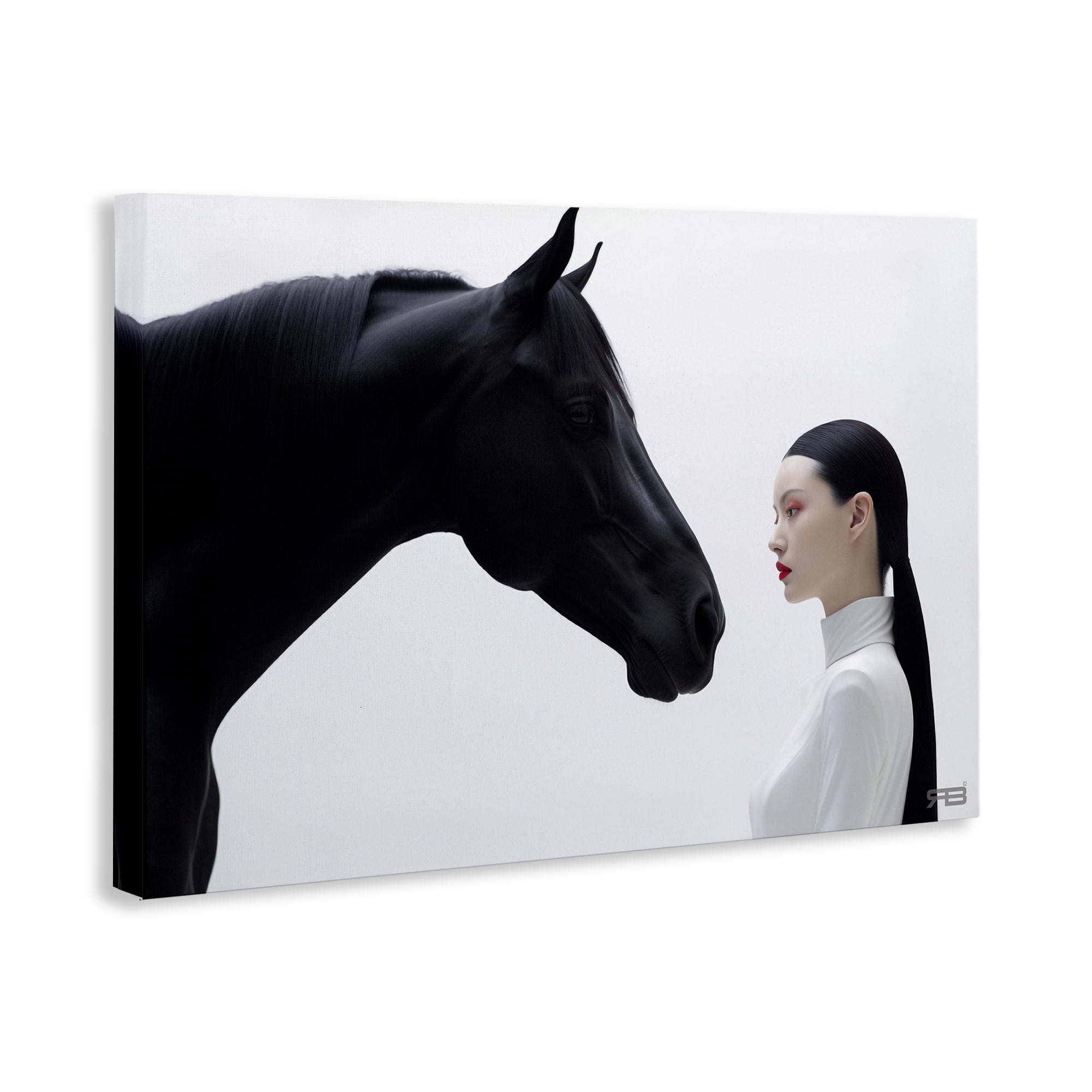 Stupell Industries Sleek Black Horse & Girl People Painting Wrapped Canvas Art Print Wall Art, 45 x 30