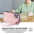 thumbnail image 2 of for iPhone 15 Pro Phone Case Wallet with Card Holder Zipper Bills Slot, Soft PU Leather Detachable Shoulder Strap and Wrist Strap Kickstand for iPhone 15 Pro Rugged Case Cover, Pink, 2 of 9