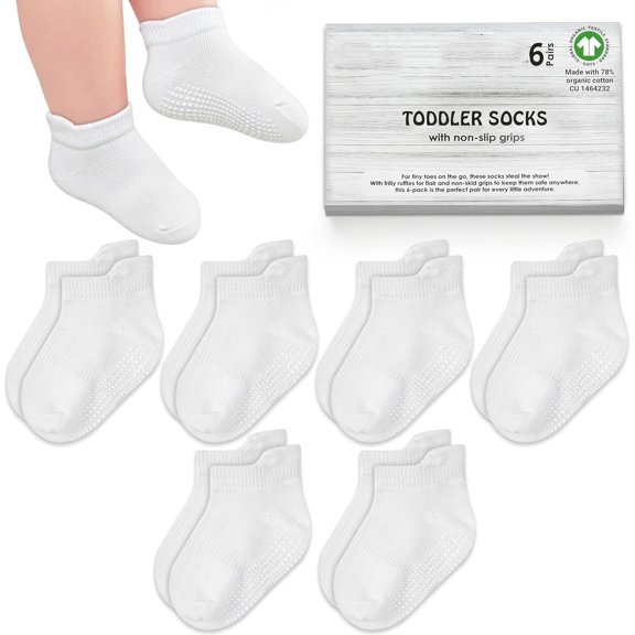 OQRKI Organic Cotton Baby Socks for Boys Girls Breathable Non Slip Toddler Socks 2T-3T-4T-5T Ankle Socks Organic Cotton Newborn Socks 6-12M