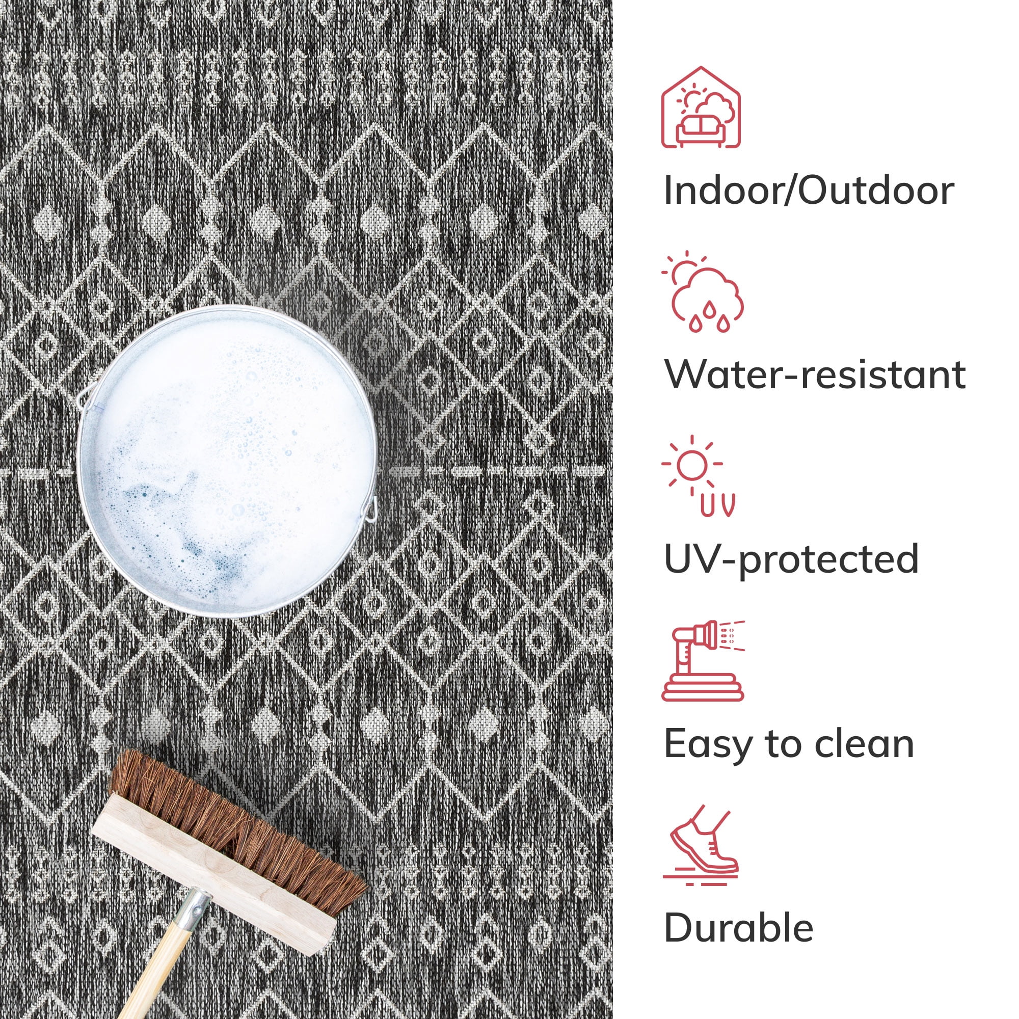 Well Woven Medusa Nord 3' x 5' Grey Moroccan Tribal Outdoor Rug