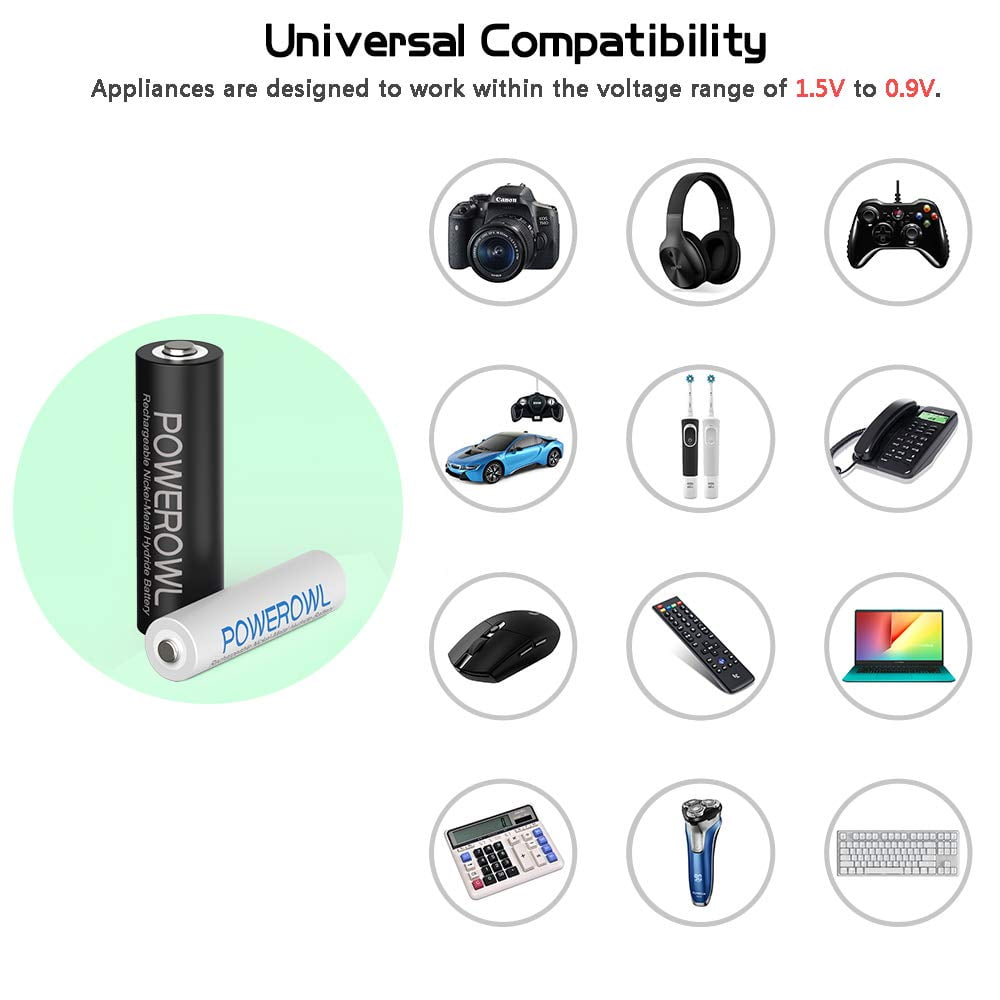 AA AAA Rechargeable Batteries POWEROWL, Pre-Charged High Capacity 2800mAh & 1000mAh 1.2V NiMH Battery Low Self Discharge, Pack of 16