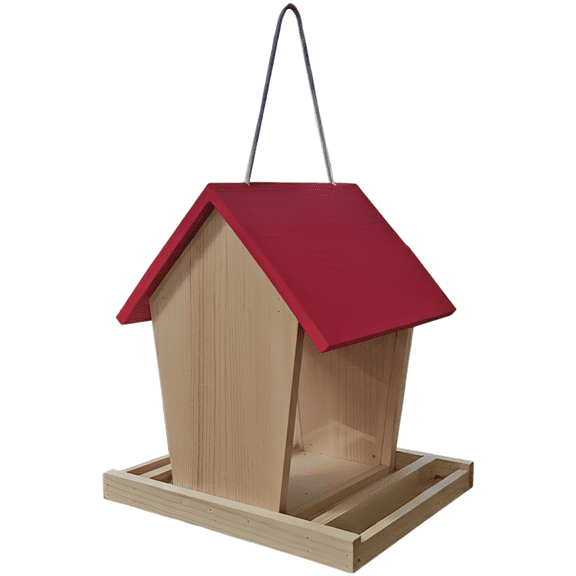Wooden Hanging Hopper Bird Feeder, Outdoor Wild Bird Feeder with Red Roof, 3.1 lbs / 1.4 kg Capacity, Weatherproof Roof, Easy to Fill, Natural Wooden Bird Feeder for Garden Backyard Decoration