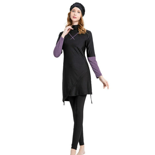WILLBEST Traje de Baño para Mujer, Traje de Baño de Gran Tamaño, Traje de Baño conservador, Pantalones de Manga Larga, Gorro de Baño, Traje de Baño de Tres Piezas 3235