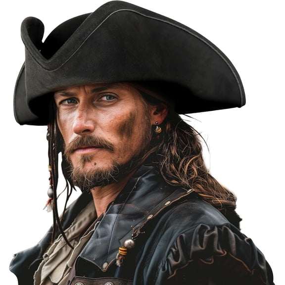 Adult Pirate Tricorn Hat for Halloween Costume, Colonial Three-Corner Hat for Parties and Photos