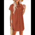 thumbnail image 2 of Vestido Camisero Informal de Verano para Mujer, de Algodón y , con Escote en V, Botones, Corta y Cintura Holgada, Color Naranja y Rojo, Talla XL, 2 of 7