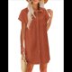 thumbnail image 2 of Vestido Camisero Informal de Verano para Mujer, de Algodón y , con Escote en V, Botones, Corta y Cintura Holgada, Color Naranja y Rojo, Talla S, 2 of 7