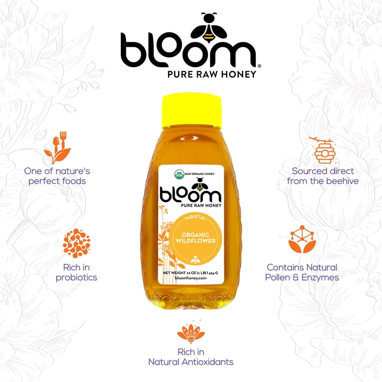 Bloom Honey Organic Wildflower - Natural, Raw & Unfiltered Honey
