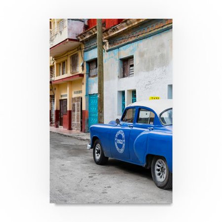 blue taxi car in havana by philippe hugonnard, 30x47-inch canvas wall art