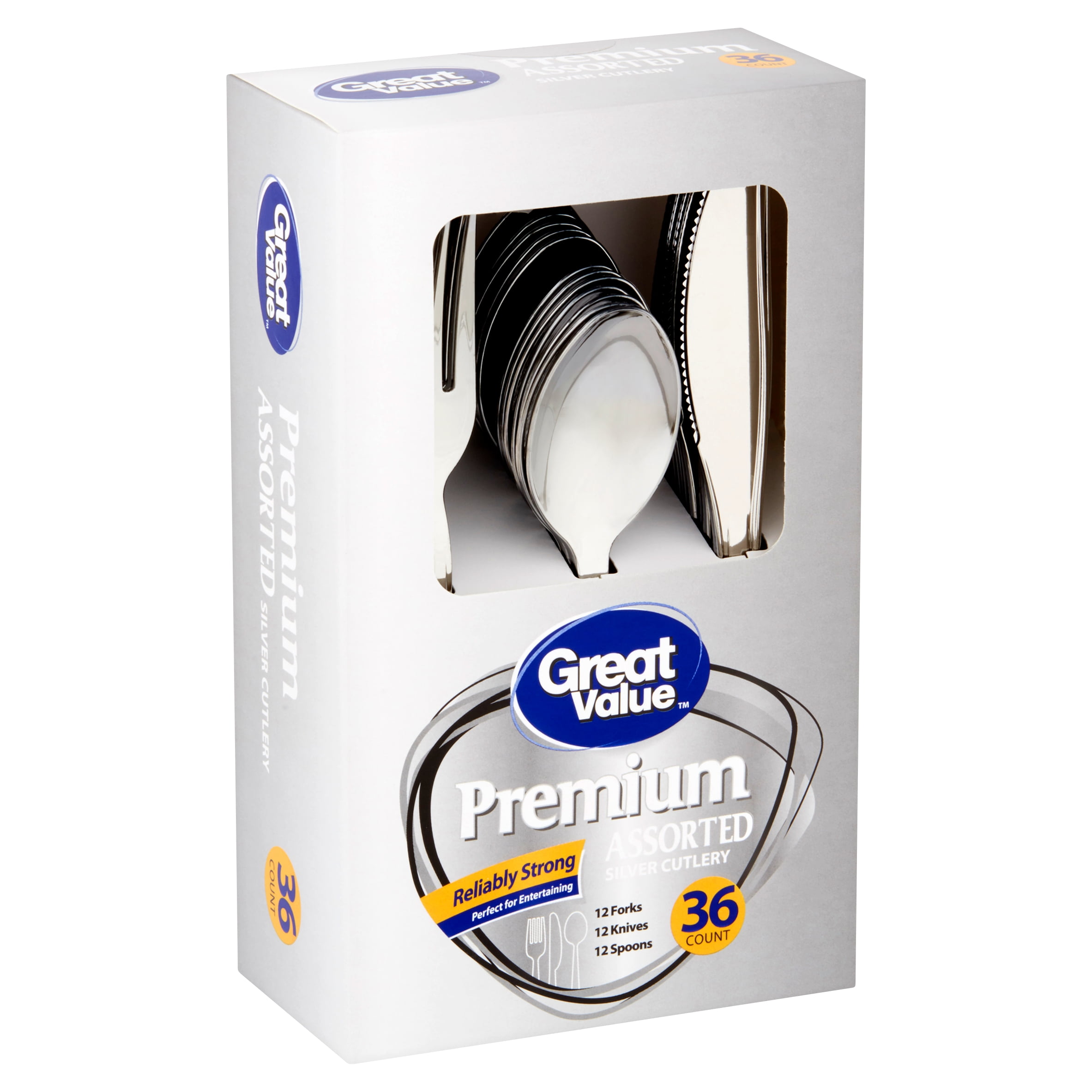 Great Value Premium Assorted Silver Cutlery, 36 count