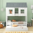 thumbnail image 2 of EUROCO Twin Size House Bunk Bed with Roof and Trundle for Kids Teens Bedroom, White, 2 of 14