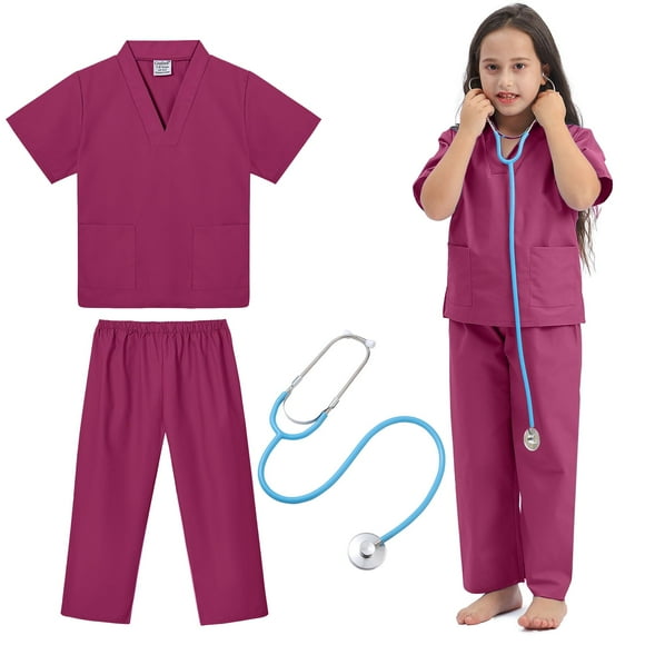 Giaford Bata médica para niños con estetoscopio de juguete Disfraz de médico para niños Disfraz de médico y enfermera para niños pequeños y niñas de 3 a 8 años