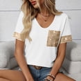 thumbnail image 5 of ZHYou Sequins Tops for Womens Contrast Casual Summer T Shirts Short Sleeve Solid Plain Tee Tops with Pockets,White,Size L, 5 of 8