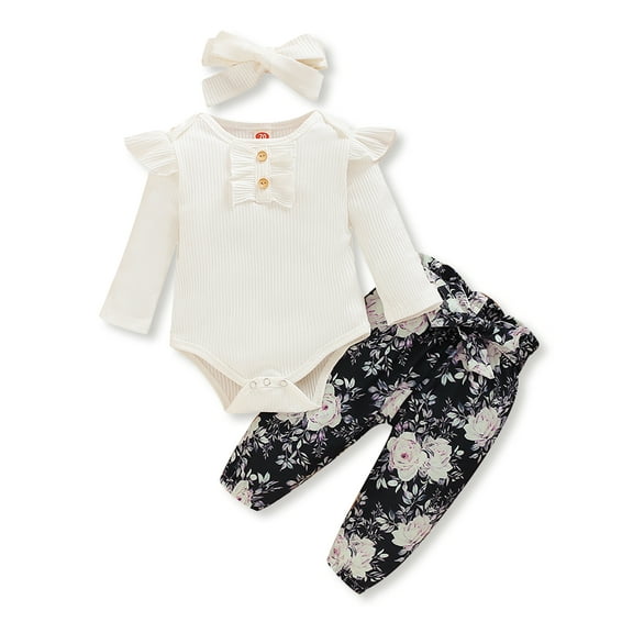 Dooleck Baby Girl Ribbed Clothes Infant Bodysuit Halen Pant Outfit Set Streetwear