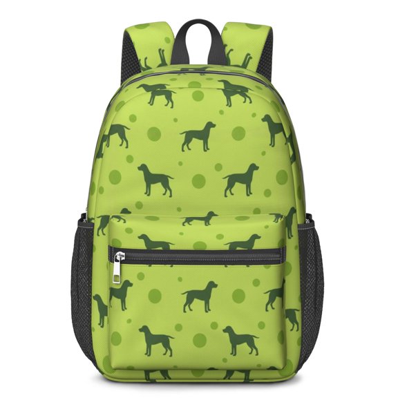Dog and Dot Green Pattern 17" Waterproof Oxford School Backpacks for Teens, S-Shape Padded Straps, for School, Travel, Hiking, Camping