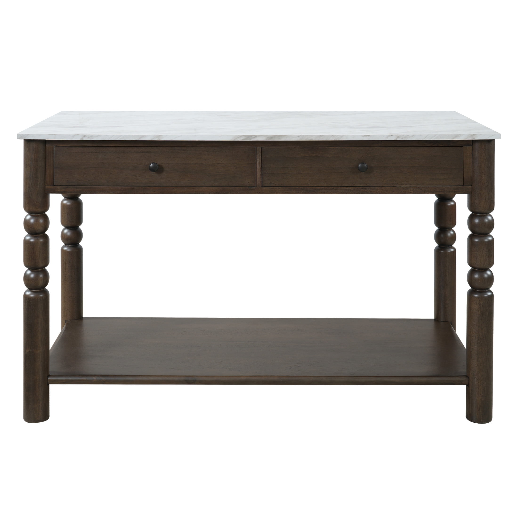 Christopher Knight Home 56.5" Farmhouse Kitchen Island with 4 Drawers, Marble-Look Top, Smoked Oak