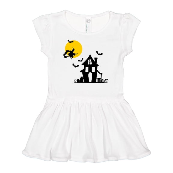 Inktastic Halloween Haunted House Witch and Bats Girls Baby Dress