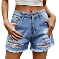 thumbnail image 2 of Edvintorg Jean Shorts Womens Summer 2025 Women's Solid Button Broken Hole Zipper Shorts with Pocket Fashion Street Casual Short Jeans Blue XXL, 2 of 7