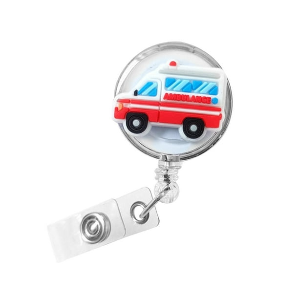 Porta credencial, llavero, novedoso, portátil, con clip de identificación, retráctil Coche azul rojo