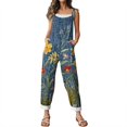 thumbnail image 6 of Iaqnaocc Jumpsuits for Women Overalls Casual Loose Adjustable Straps Vintage Floral Print Long Pant with Pockets Overalls for Women Dressy Trendy Outfits Clothes Saffron M, 6 of 7