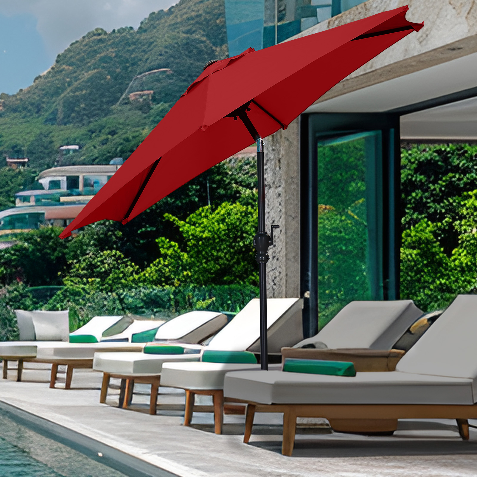 Autlaycil 7.5 Ft Market Patio Umbrella, Red photo 5